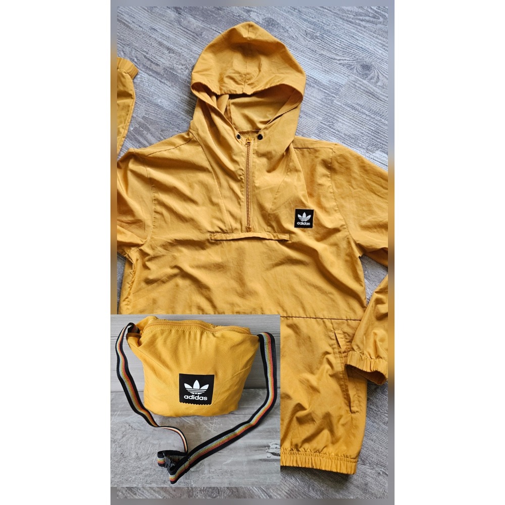 Adidas Skateboarding Packable Anorak Windbreaker Mens Small Yellow Bag DH6654